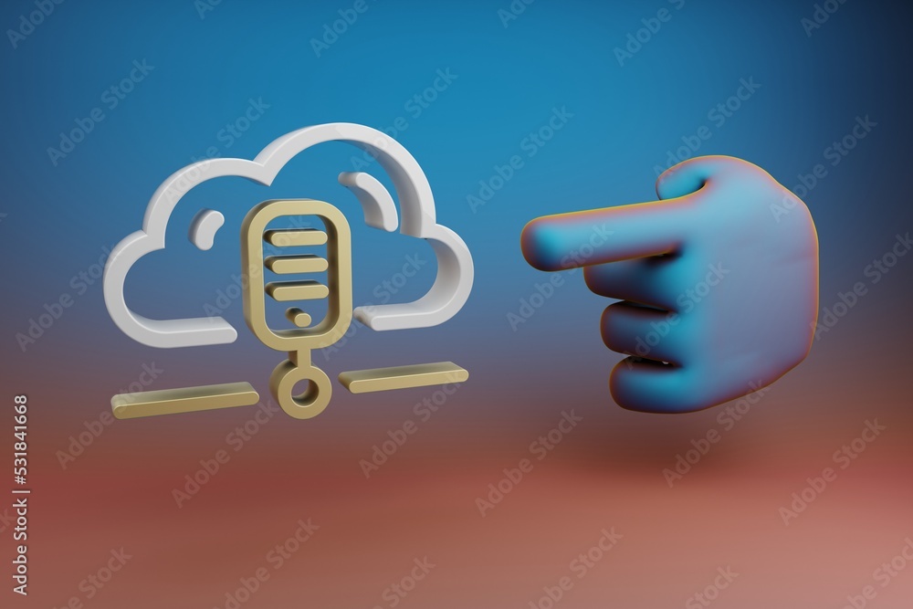Poster Beautiful illustrations abstract Hand index finger points to Database Server symbol icon on a multicolor bright background. 3d rendering illustration. Background pattern for design.