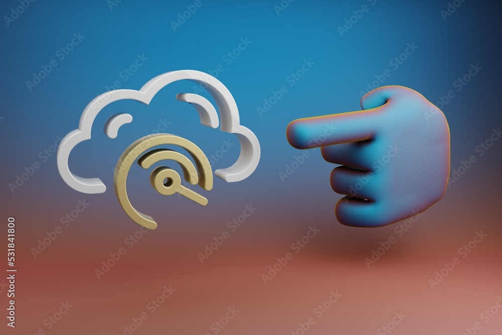 Leinwandbilder beautiful illustrations abstract hand index finger points to cloud server speed symbol icon on a mul