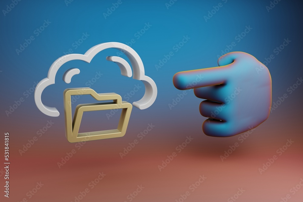 Poster beautiful illustrations abstract hand index finger points to cloud server storage symbol icon on a m