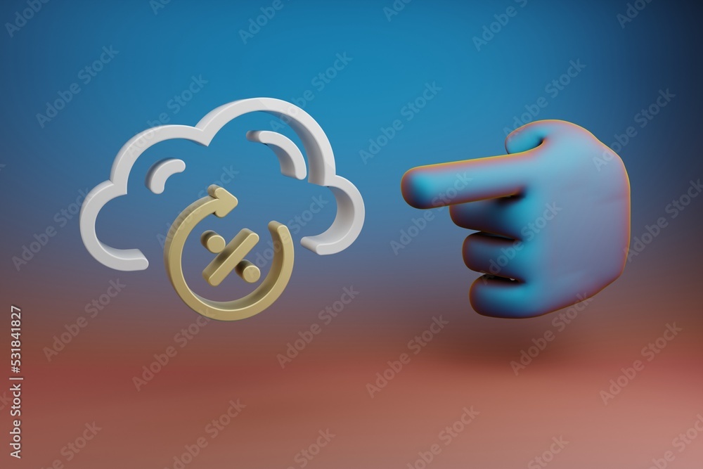 Poster beautiful illustrations abstract hand index finger points to cloud server uptime symbol icon on a mu