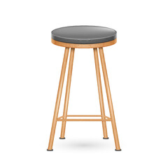 Wooden bar stool realistic. Contemporary furniture for kitchen. Comfortable chair on high legs