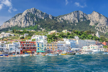 Idyllic Capri island harbor landscape, Amalfi coast of Italy, Europe