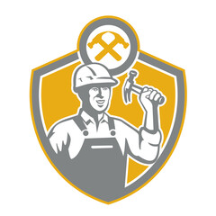 Builder Carpenter Hammer Shield Retro