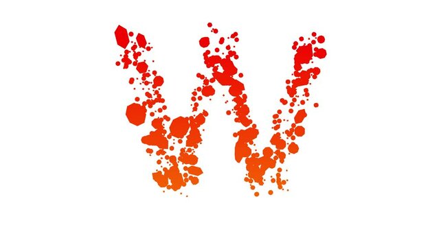 colorful red and orange letter W, stain patches style font on white, isolated - loop video