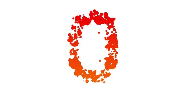 colorful red and orange number 0, paint patches style alphabet on white, isolated - loop video