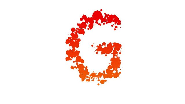 colorful red and orange letter G, paint blots style alphabet on white, isolated - loop video