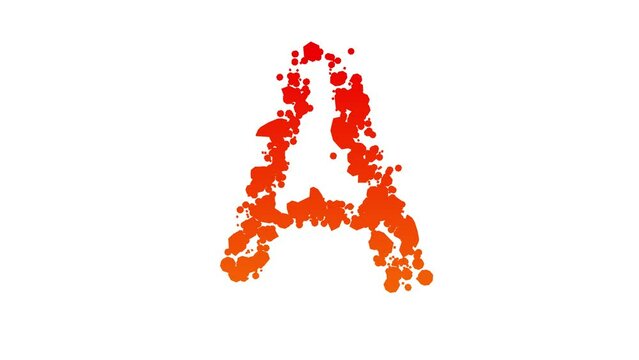 colorful red and orange letter A, stain patches style alphabet on white, isolated - loop video