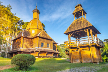 Wooden orthodox ukrainian church in Curitiba, capital of Parana state, Brazil