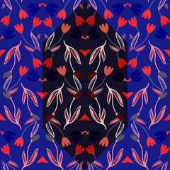 Hand drawn flowers mosaic seamless pattern. Vintage floral ornament. Abstract botanical backdrop.