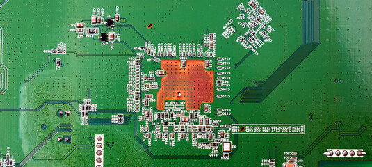 Electronic circuit board close up.