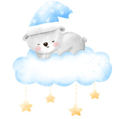 Sleepy bear on cloud