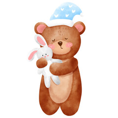 Sleeping bear watercolor illustration