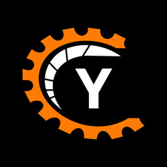 Automotive Logo On Letter Y Concept. Car Repair Logotype and Mechanic Symbol Vector Template