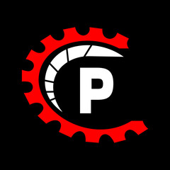 Automotive Logo On Letter P Concept. Car Repair Logotype and Mechanic Symbol Vector Template