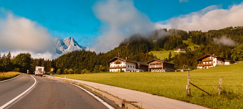 Beautiful alpine summer morning view near Hallenstein, Unken, Salzburg, Austria