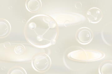 Hyaluronic acid hair and skin solutions ad, white collagen serum drop into skin cells with cosmetic advertising background ready to use, illustration vector.