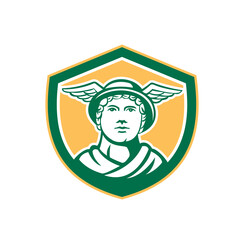 Mercury Head Winged Hat Retro Shield