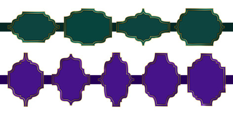Set of vintage frames in green and purple with gold elements.