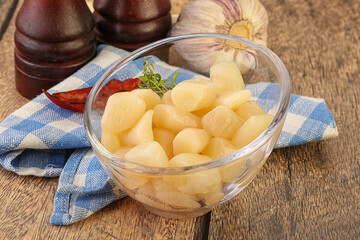 Raw scallop seafood in the bowl