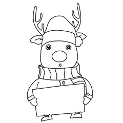 Reindeer drawing line art character for merry christmas element.