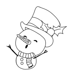 Snowman drawing line art character for merry christmas element.