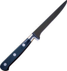 Kitchen steel knife with a black handle on transparent background