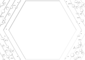 White geometric frame papercut background, hexagon abstract mixed 3d design pattern tiles, origami style illustration