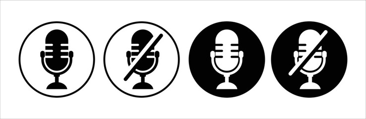 Microphone icons . Web icons or signs . Web and mobile icons. Mute and unmute microphone. Vector illustration.