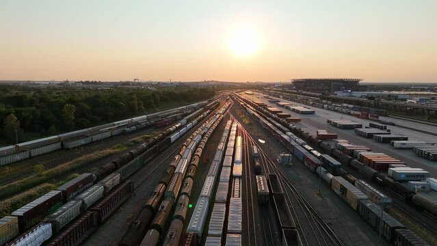 Aerial View of a Large Train Yard
