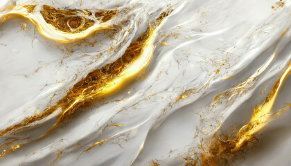 Abstract luxury marble background. Digital art marbling texture. Gold and white colors. 3d illustration
