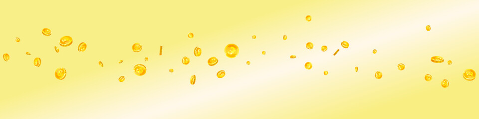British pound coins falling. Scattered gold GBP