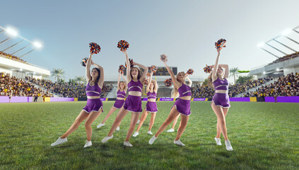 Group of cheerleaders in action on  stadium