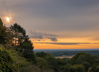 Fototapeta na wymiar September morning sunrise from one tree hill on the Kent North downs south east England UK