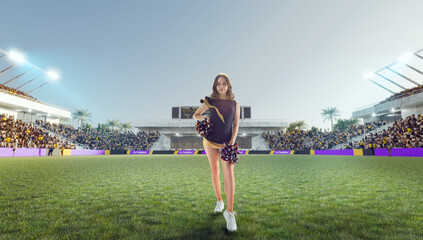 Group of cheerleaders in action on  stadium