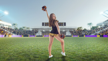 Group of cheerleaders in action on  stadium
