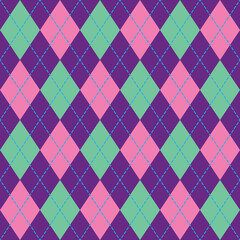 Argyle plaid seamless pattern sweater vest pink and green color stripes dark blue background , Christmas day decorection Vector illustration .