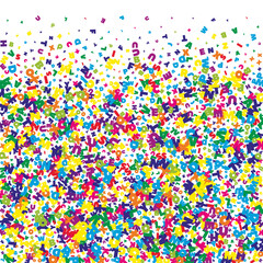 Falling letters of English language. Vivid flying words of Latin alphabet. Foreign languages study concept. Fine back to school banner on white background.