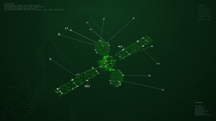 Satellite Model UI Screen. Space Object HUD Animation.