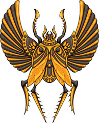 scarab beetle illustration with egyptian style drawing - obrazy, fototapety, plakaty