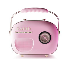 3d Pink Retro Radio Tuner Plasticine Cartoon Style Isolated on a White Background Broadcast and Entertainment Equipment. Vector illustration