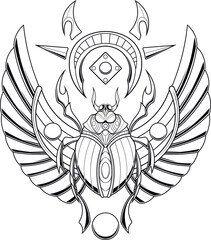 scarab beetle illustration with egyptian style drawing