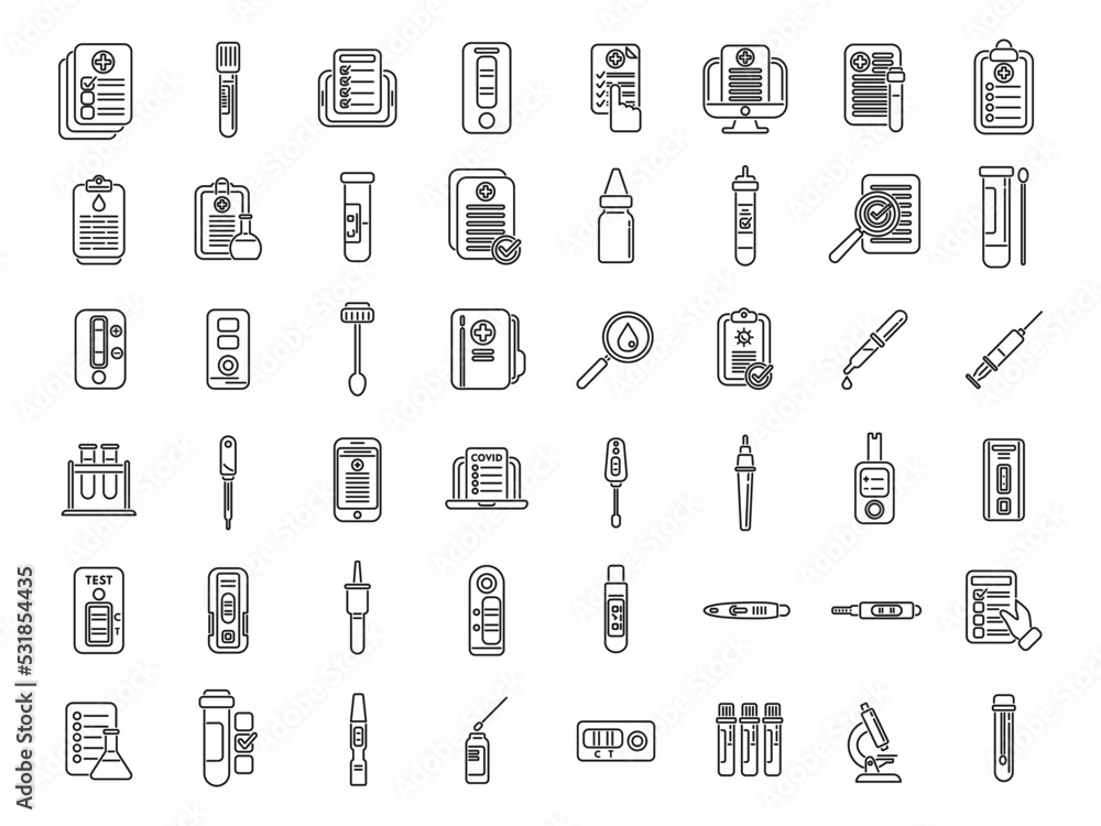 Poster test result icons set outline vector. hiv test. rapid kit