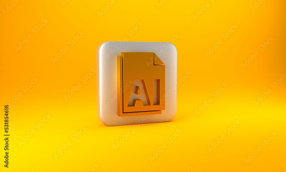 Aufkleber gold ai file document. download ai button icon isolated on yellow background. ai file symbol. silver