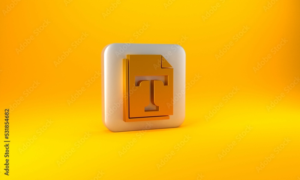 Aufkleber gold text file document icon isolated on yellow background. silver square button. 3d render illustra