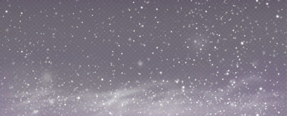 Realistic falling snow.Christmas background.Isolated on transparent background.