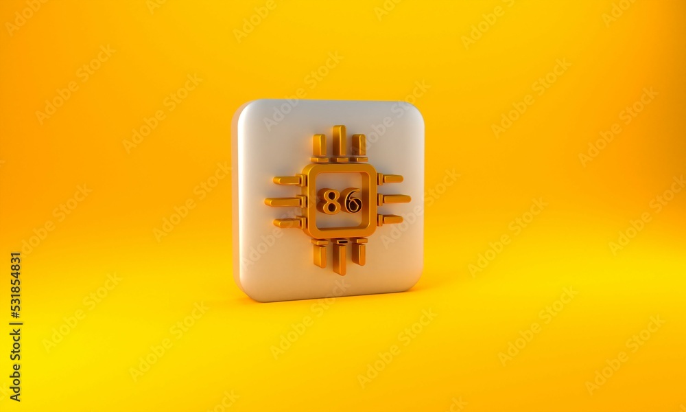 Aufkleber gold computer processor with microcircuits cpu icon isolated on yellow background. chip or cpu with 