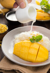 mango sticky rice , thai sweet dessert with ripe mango