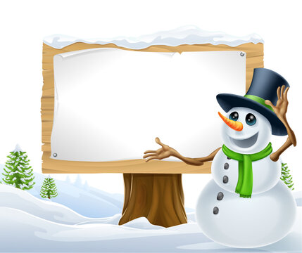 A snowman Christmas snow sign landscape scene