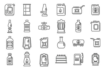 Kerosene icons set outline vector. Energy container. Fuel heater