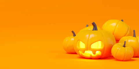 3d rendering of Halloween pumpkins on orange background.